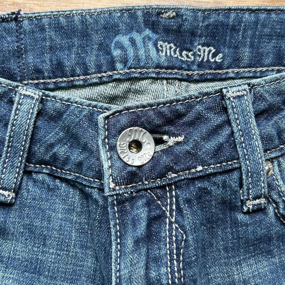 Miss Me JP4695 Med Wash Low Rise Y2K Cross Rimestone Bootcut Women Denim Jean 27 - Picture 5 of 16